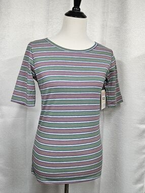 LuLaRoe Gigi Small Shirt Striped Short Sleeve Tee Mint Purple Teal